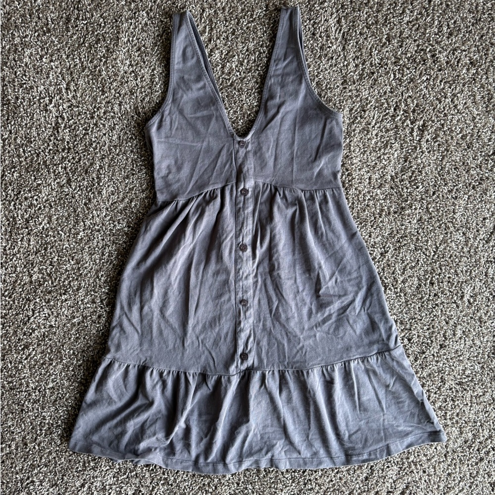 Sleeveless Button-Front Blue/Gray Sundress